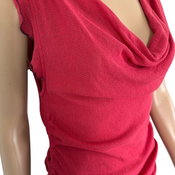 Free People Red Sheer Knit Cowl Neck Ruffle Sleeve Top Y2K Style Boho Romantic M - Picture 4 of 8